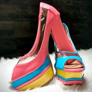 👠 Bumper 🌈 Multicolored Stunning Leather Heels